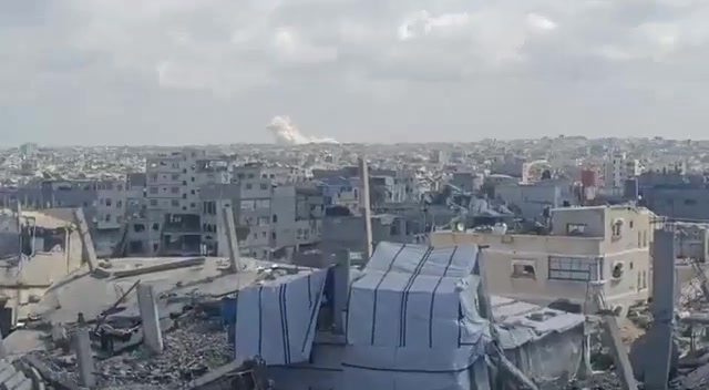 Warplanes launch an airstrike on Khan Younis in the southern Gaza Strip.