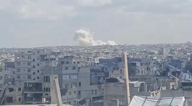 Warplanes launch an airstrike on Khan Younis in the southern Gaza Strip.