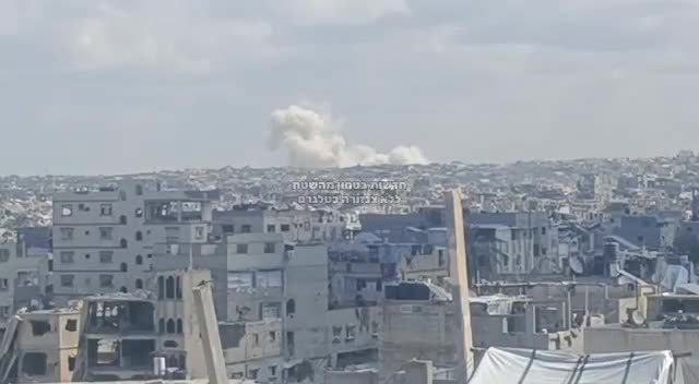 Warplanes launch an airstrike on Khan Younis in the southern Gaza Strip.