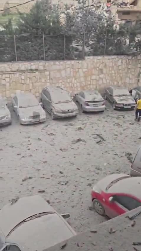 Following the raid on the town of Toul, a video shows the parking lot at Sheikh Ragheb Harb Hospital.