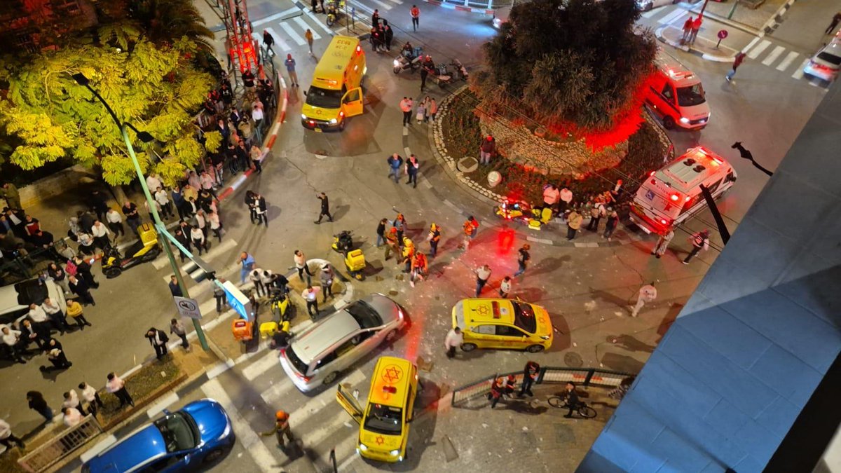 Seven people were injured by Iran's latest ballistic missile attack on central Israel, during which a cluster bomb warhead spread bomblets in Bnei Brak and nearby cities. Magen David Adom says it treated a man aged 23 in moderate condition, after he was hit by shrapnel. Six others, including an infant, are listed in good condition, MDA adds. All seven were wounded in Bnei Brak, and are being taken to hospitals