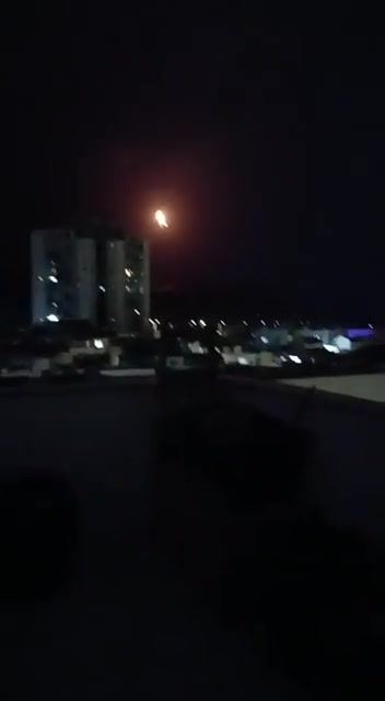 What may be a missile interceptor explodes near a building in Eilat, Israel due to a drone infiltration, likely from Yemen