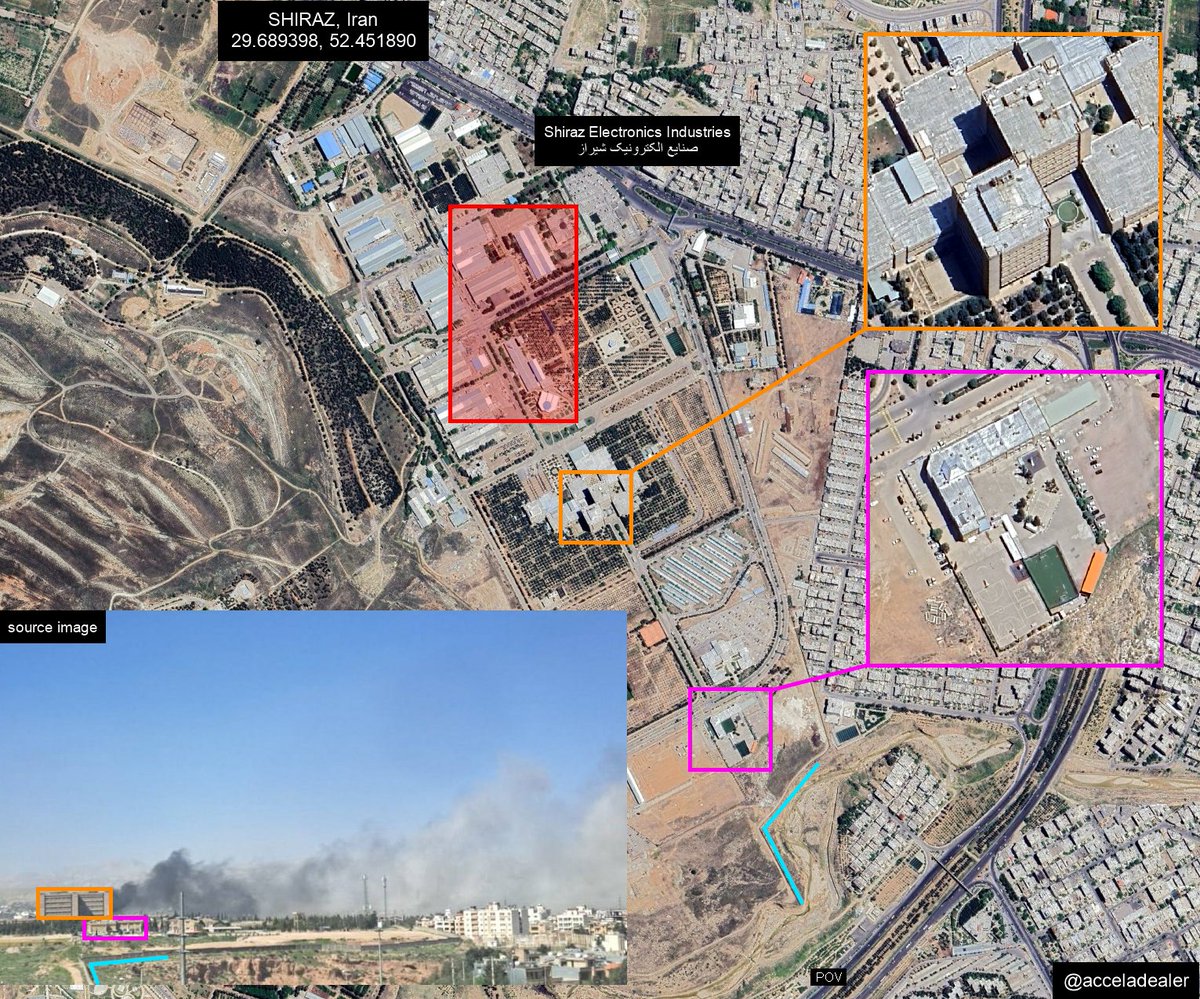 Heavy smoke seen from direction of Shiraz Electronics Industries [سناية الحقيرز شيراز] in SHIRAZ [شيراز]