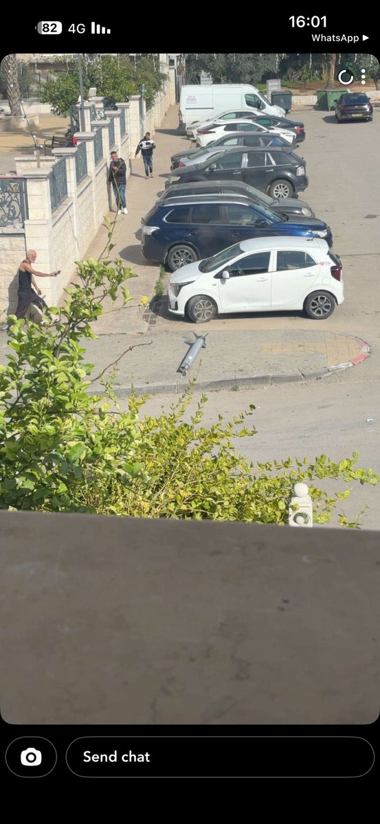 Looks like part of an Israeli interceptor missiles fell in Lod, Israel