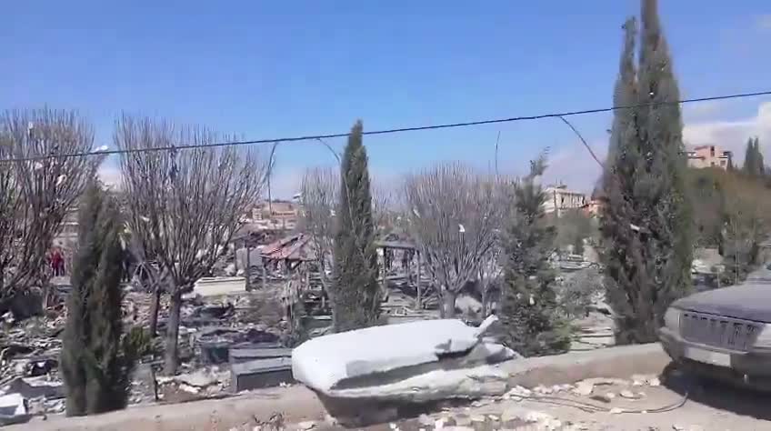 Scenes from the raid that targeted the cemetery of the town of Shamshtar