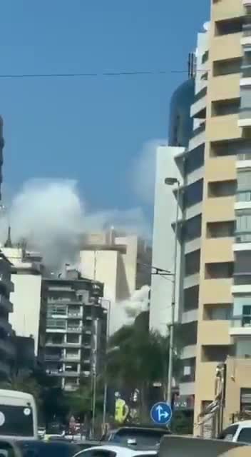 Moment of an air raid on the Cola area in Beirut