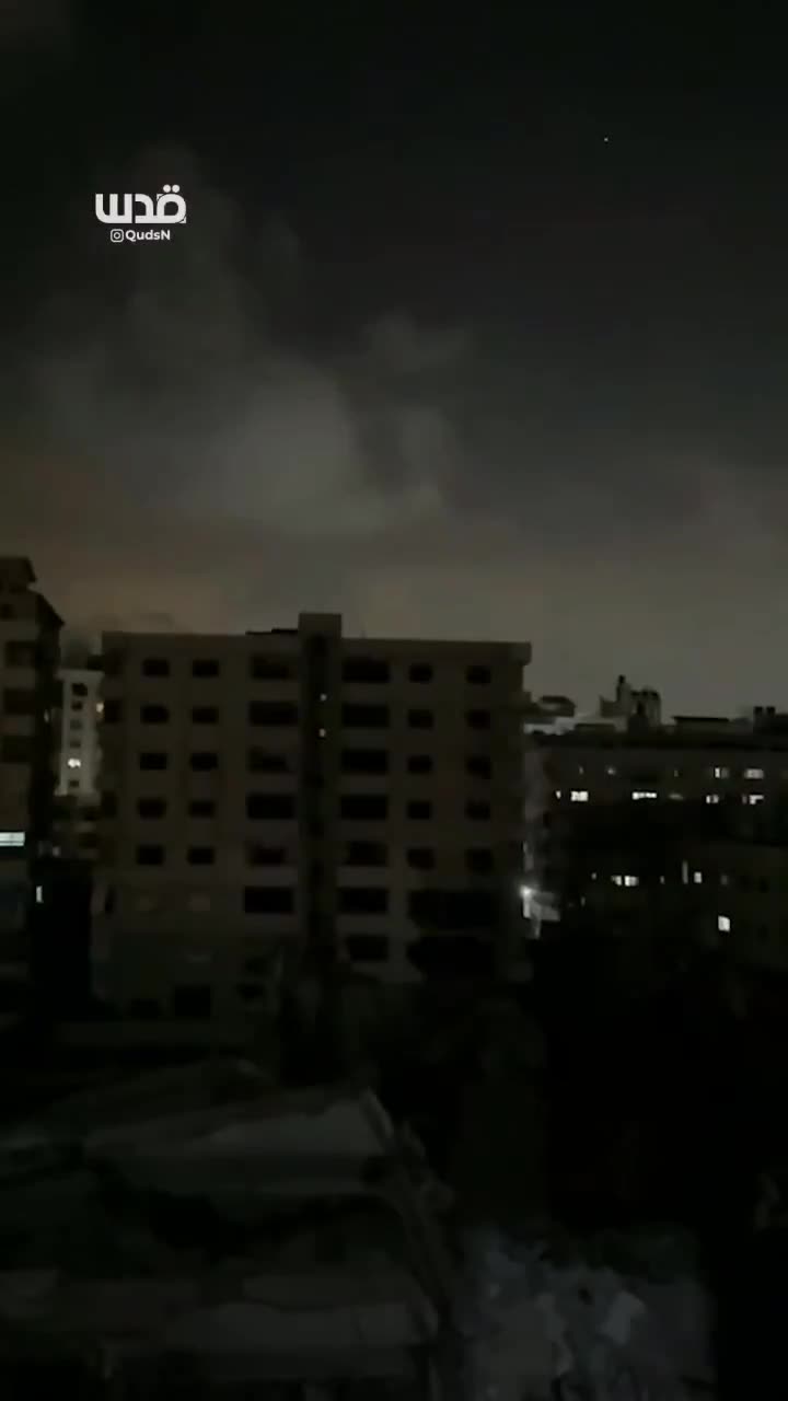 Moment of an airstrike by warplanes on a house in the Al-Shati refugee camp, west of Gaza City