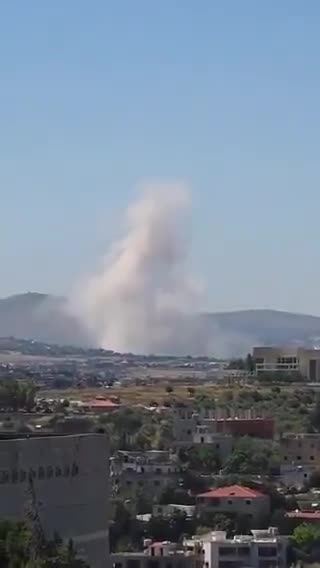 An Israeli airstrike in Yohmor, southern Lebanon, just north of the Litani River