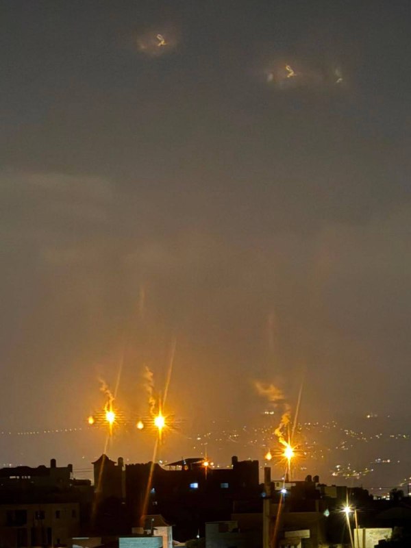The army fires illumination bombs intensively during a raid on the village of Aaba, east of Jenin.