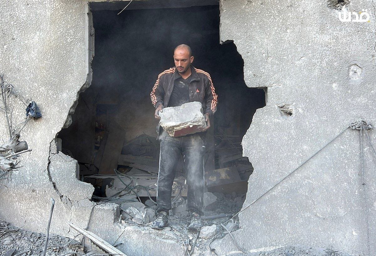Extensive destruction: The aftermath of an airstrike that targeted a house belonging to the Shaldan family in Deir al-Balah, in the central Gaza Strip.