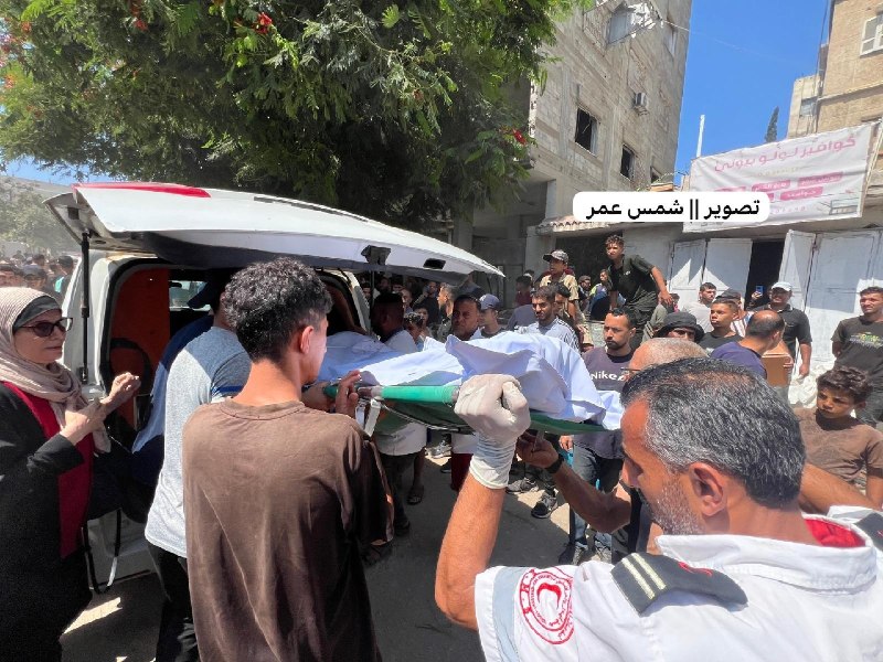 Two bodies arrived at the hospital after an airstrike targeted a group of civilians south of the municipal park, west of Gaza City.