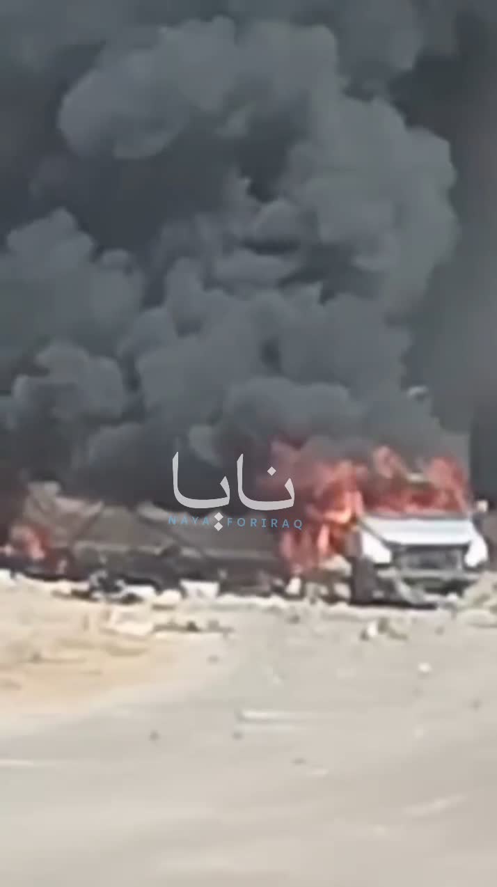 Scenes from an unknown attack targeting several vehicles in Idlib carrying a cache of ammunition.